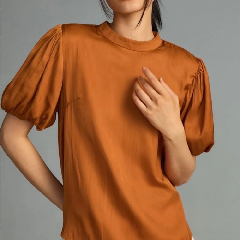 Anthropologie Mock-Neck Puff-Sleeve Blouse | EUC | Size S | (TC)